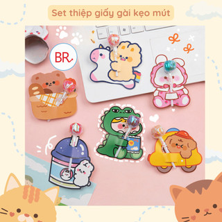 [Gía Sỉ] Set 100 thiệp cài kẹo mút,bút tặng quà 20/10 dễ thương -Thiệp gài kẹo mút hoạt hình cute bìa cứng ANGIHOME