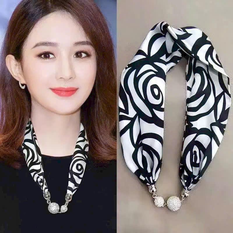 Khăn Lụa Khóa Nam Châm Kiểu Vòng Cổ Cho Nữ Xuân Thu Hè 2024 Thời Trang Mới Bảo Vệ Cổ Trang Trí Khăn Quàng Cổ Nhỏ