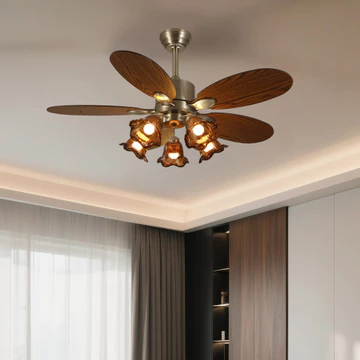 Quạt trần đèn phong cách cổ điển, quạt trần đèn tích hợp cho phòng khách và phòng ăn, kiểu dáng gỗ tự nhiên, quạt trần đ
