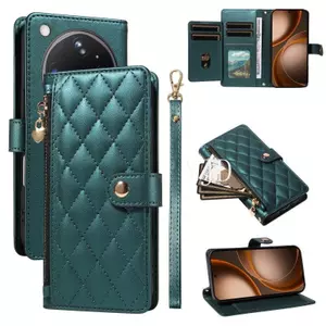 Ốp Lưng Cho OPPO Find X9 Ultra Gingham Phong Cách Da Khe Cắm Thẻ Bên Dây Kéo Dây Đeo Tay Chống Rơi Vỏ Điện Thoại