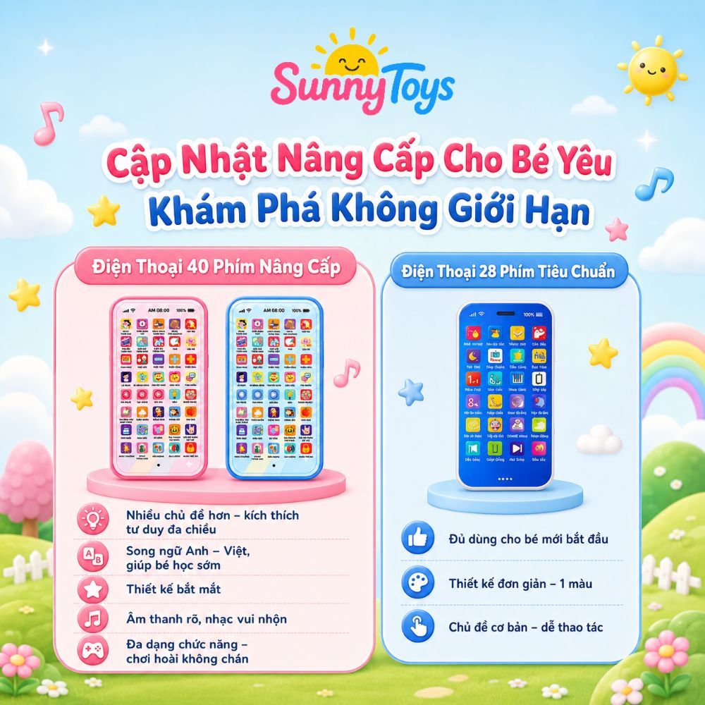Điện Thoại Đồ Chơi 40 Phím SunnyToys - Bé Bấm Học Chữ, Số, Tiếng Anh Và Nghe Nhạc