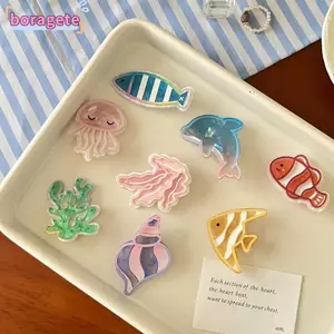 Kẹp Tóc BORAGETE Ocean Series, Mũ Hoạt Hình Kẹp Tóc Sao Biển, Phụ Kiện Tóc Cá Nhỏ Cá Heo Barrette Bé Gái