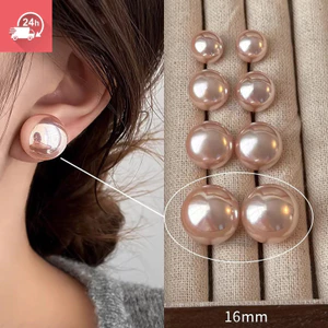 Bông tai ngọc trai nữ mạ vàng kim tròn phẳng phong cách Wandai
