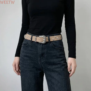 WEETW Western Studded Belt, Da PU Gothic Y2K Punk Belt, Bông Tai Kẹp Đinh Tán Khóa Hợp Kim Bền Màu Ngôi Sao Dây Thắt Lưng Moto Riders