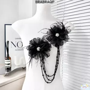 BRBRAA Móng Tay Hạt Hoa Táo, Đôi Hoa Tua Rua Phong Cách Hoa Miếng Dán, Trang Trí Ren Ngực Hoa Miếng Dán Vải