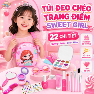 Túi đeo chéo trang điểm mô phỏng – 22 chi tiết: gương, lược, son, phấn, nail – Đồ chơi làm đẹp cho bé gái – Dễ thương