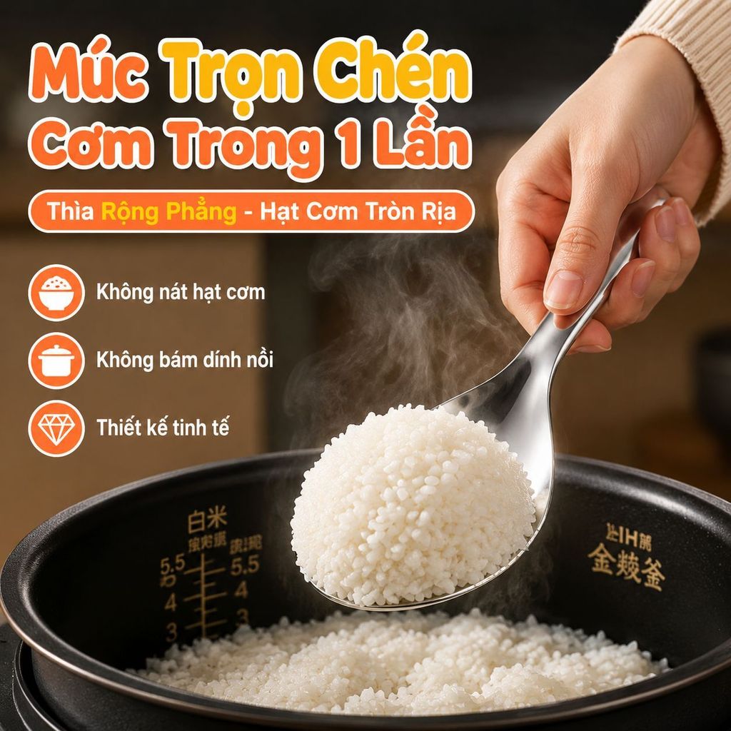 ⚡Ship Nhanh⚡Muỗng cơm inox 316 chống dính | Muỗng xới cơm lớn chống dính bếp | Muỗng lọc dầu hiệu quả chống dính