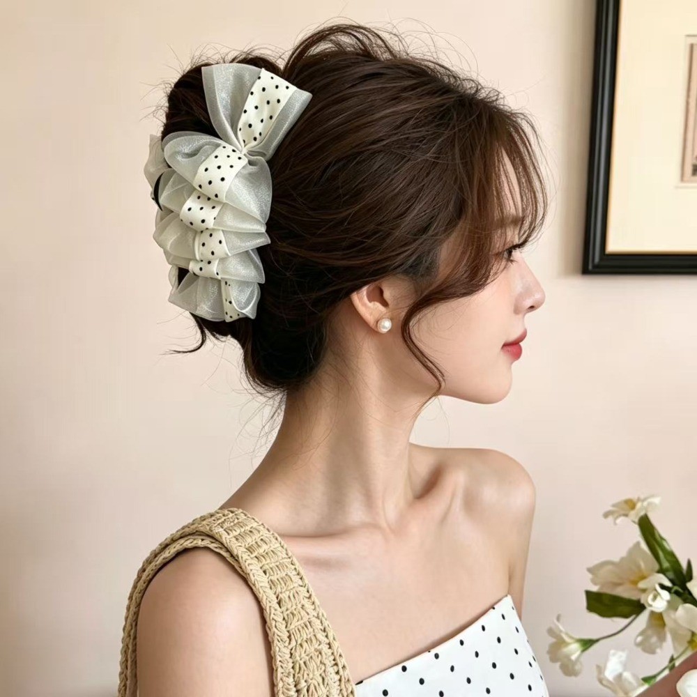 Hululu / Lười Chấm Bi Nơ Kẹp Tóc Xếp Ly Ren Chấm Bi Cuộn Tóc Chuối Kẹp Tóc Thanh Lịch Cao Cấp Kẹp Tóc Đuôi Ngựa Kẹp