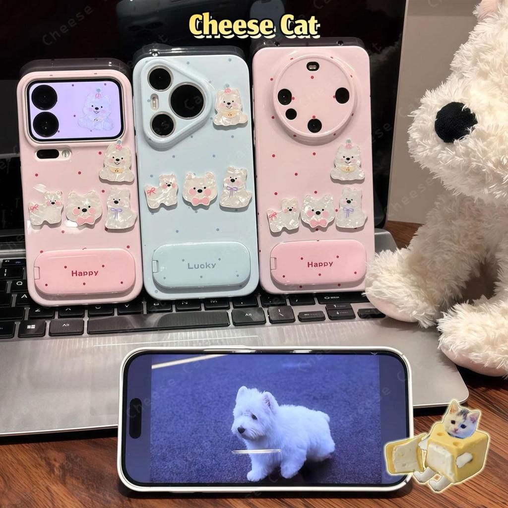 Ốp điện thoại có đế gương hình chó con chấm bi đơn giản cho iPhone 17 Pro Max 11 12 13 14 15 Plus