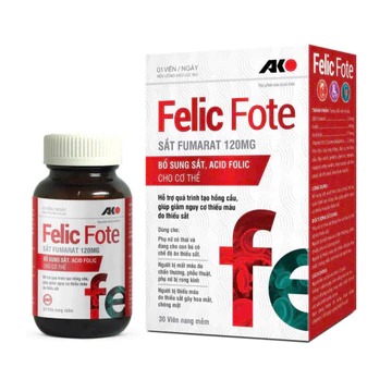 Viên Sắt Cho Bà Bầu Felic Fote - Bổ Sung Sắt Fumarat, Acid Folic, Vitamin B12. Hộp 30 viên