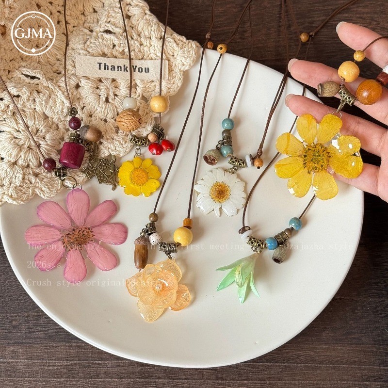 Nhựa Vàng Hoa Cúc Mặt Dây Chuyền Vòng Cổ Ngọt Tươi Tối Giản Phụ Kiện Nữ