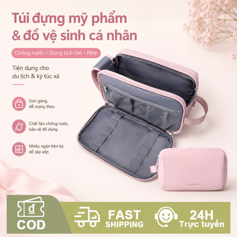 Túi đựng mỹ phẩm & đồ vệ sinh cá nhân chống nước, dung tích lớn nhẹ, phụ kiện du lịch & ký túc xá tiện dụng