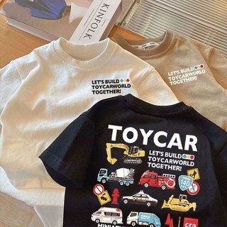 Quần áo bé trai mát mẻ ngắn tay100% Cotton in xe hơi hình hoạt hình Áo dáng rộng thời trang mát thun