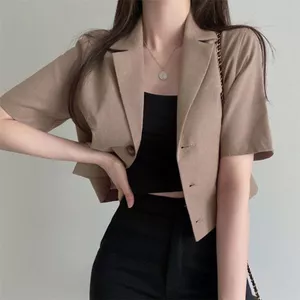 Thường Ngày Tay Ngắn Màu Trơn Nhỏ Phù Hợp Với Nữ Mỏng Rời Ngắn Phong Cách Sang Trọng Áo Khoác Nhỏ Top 6.23