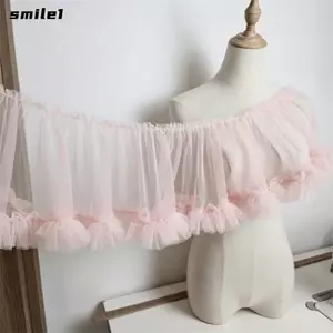 Ren vải tuyn xếp li nếp nếp nhăn, Chất liệu mềm Ruy băng lưới nhiều màu, Trang trí nội thất Họa tiết lông tơ kích thước 15X90cm Váy công chúa