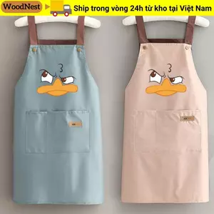 Tạp dề chống bẩn WOODNEST, có túi Phụ kiện nhà bếp Tạp dề chống thấm nước, Dụng cụ làm sạch Dụng cụ làm sạch Chống mài mòn Phim hoạt hình Vịt In Đồng phục nhà cà phê Unisex