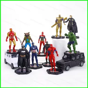 PS1 The Avengers Nhân Vật 10 Cái / bộ Marvel Hero Đồ Chơi Mô Hình Bánh PVC Đồ Trang Trí Xe Người Nhện Người Sắt Anime Quà Tặng Hành Động