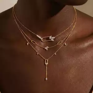 Vòng cổ dòng Zircon hình học tối giản Dây chuyền hình chữ U Thiết kế hai lớp mạ vàng 18K All-Ma