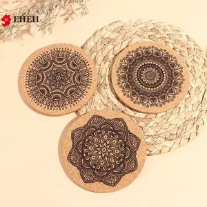 12 Chiếc Đế Lót Ly Bằng Gỗ Hình Tròn Thiết Kế Mandala Với Ra Round Cork Coaster VN