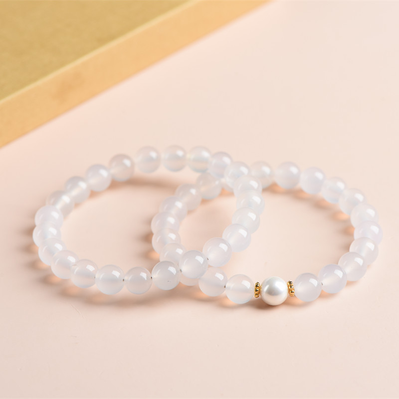 Vòng tay ngọc trai Chalcedony trắng tự nhiên dành cho nữ