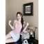Áo yếm dệt kim khâu ren dành cho nữ mùa hè Slim-fit Hot Girl Bow Short Blue Outer Top