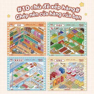 Sổ sticker 3D DIY cảnh cửa hàng mini – Hình dán PET dễ thương – Trang trí sổ tay, scrapbook – Hiệu ứng 3D xếp lớp