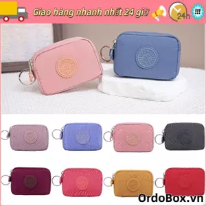 Ví đựng tiền xu ORDOBOX, có móc khóa Ví nữ chống nước, Hộp đựng thẻ tín dụng Nylon hai lớp màu trơn ngoài trời