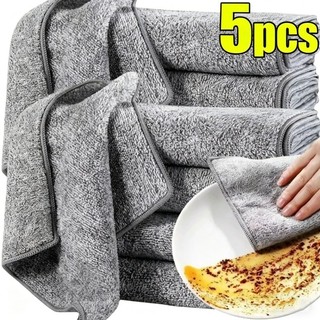 1 / 5 / 10 Chiếc Vải Lau Sợi Than Tre - Khăn Rửa Chén Dầu Chống Dính Nhà Bếp - Khăn Thấm Nước Dày