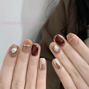 10 Chiếc Thu Đông Hổ Phách Chuyển Đổi Handmade Giả Đầu Móng Tay Cho Nữ Làm Móng Tay Sử Dụng