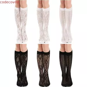 Tất cao đến đầu gối CODECOVED, Tất Gothic rỗng in hoa, Vớ lưới họa tiết trái tim Y2k ngọt ngào dễ thương cho bé gái