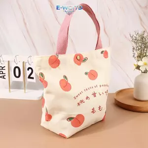 E-WOITD Vải Nhỏ Nữ Tote Túi Đựng Thực Phẩm Đào Nhật Bản Tay Túi Ăn Trưa Mini Hàn Quốc Học Sinh Túi Xách Vải Cotton Dã Ngoại Du Lịch Bento E-WOITD