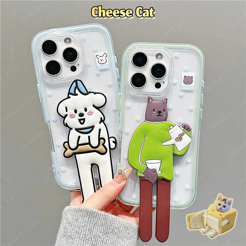 Ốp điện thoại silicon có thể gập lại hình Cat Coffee và khung màu kẹo dễ thương cho iPhone 13 14 Pro Max 11 12 15 16 17