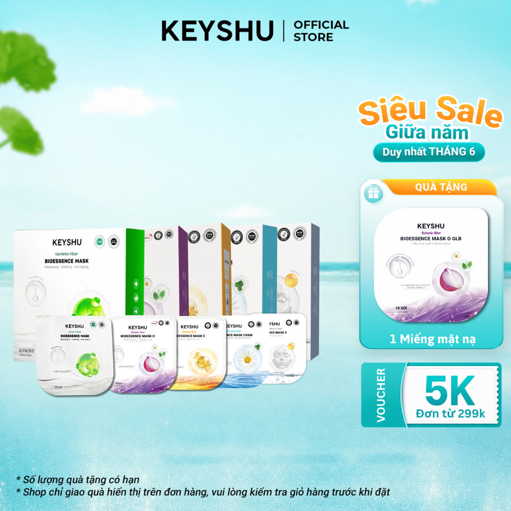 Hộp Mặt Nạ KEYSHU 10 Miếng 30ML Dưỡng Ẩm, Làm Mềm Da, Hỗ Trợ Ngăn Ngừa Lão Hóa