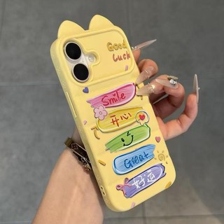 Ốp lưng tai mèo vàng áo lông vũ chữ Smile Good Luck phong cách thích iPhone 16/17 ProMax/15 Pro Max/14/13/12/11/X/XS Max