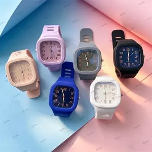 Đồng hồ vuông PYCOU, Đồng hồ thạch anh vuông dây đeo silicon, Đồng hồ Analog thông thường dành cho học sinh