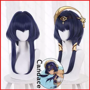 GC1 Genshin Tác Động Candace Tóc Giả Cosplay Anime Màu Xanh Đậm Tóc Tóc Trang Phục Lông Tơ Tóc Giả Halloween GC1