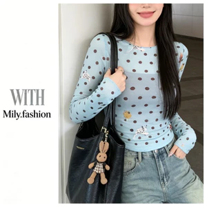 Milyfashion Polka Dot Print See-Through Gạc Mùa Hè Phong Cách Mới Phù Hợp Với Mỏng Hơn Nhìn T @ -