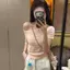 Áo len ngắn tay vai xiên rỗng màu xám phong cách mới Phong cách Hàn Quốc Siêu đẹp A