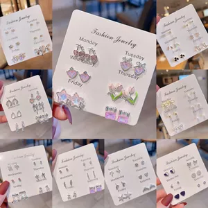 Móng Tay Mini Nữ Bông Tai Phù Hợp Với Phiên Bản Tai Tình Yêu Niche Trang Sức Một Tuần Trăm Bộ Hoa Tính Khí Hàn Quốc