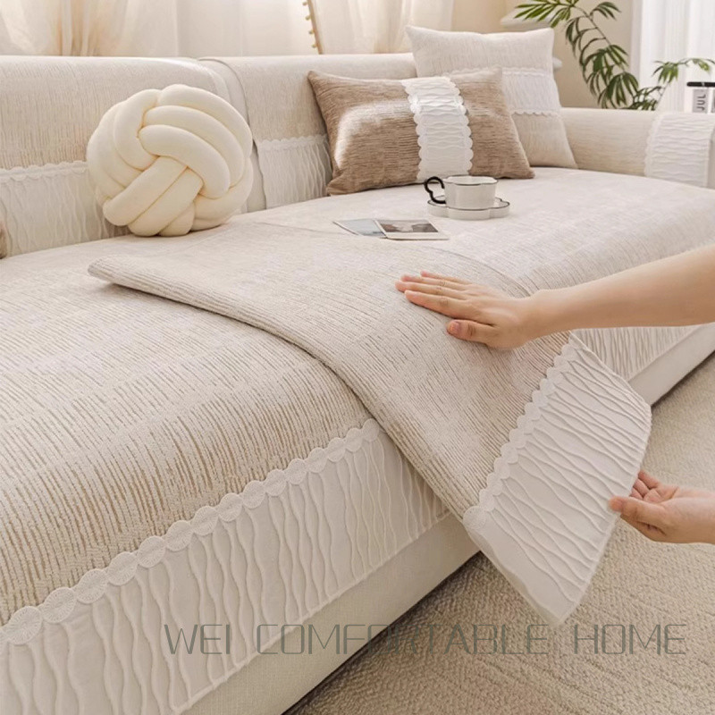 Đệm bọc sofa chenille chống trơn trượt đa năng, vỏ bọc sofa chữ L, dùng bốn mùa