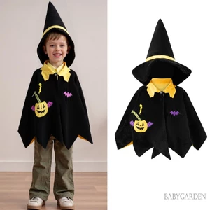 2-6years Trẻ Em Bé Halloween Phù Thủy Trang Phục Sáng Tạo Bí Ngô Thêu Mũi Có Mũ Cho Poncho Tiệc Lạ Mắt Cosplay