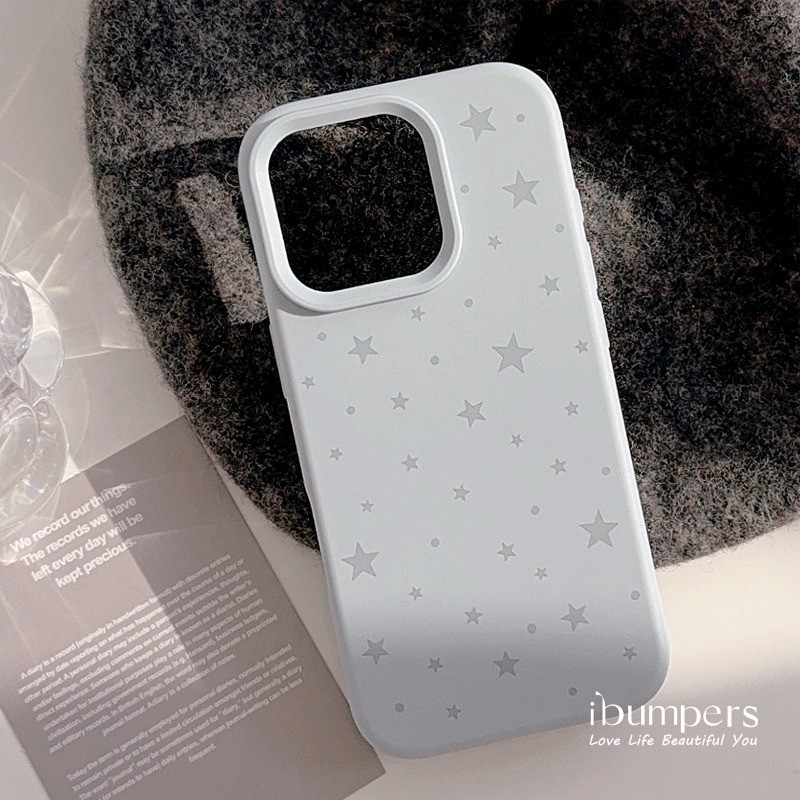ibumpers Ốp Điện Thoại iPhone Hàn Quốc Tươi Sáng Màu Xám Họa Tiết Ngôi Sao Cho IPhone 16 15 14 12 13 11 Pro Max IP 7 8 Plus X XS XR Ốp Lưng Silicon Lỏng Mềm