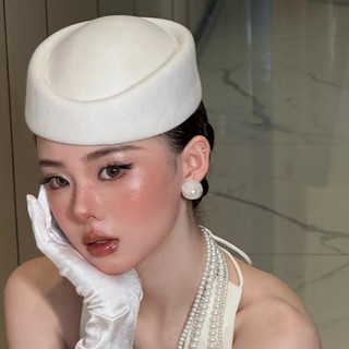 Mũ Cưới Tay Làm Retro Trắng, Phong Cách Hepburn, Thích Hợp cho Cô Dâu và Trang Điểm Thanhn lịch