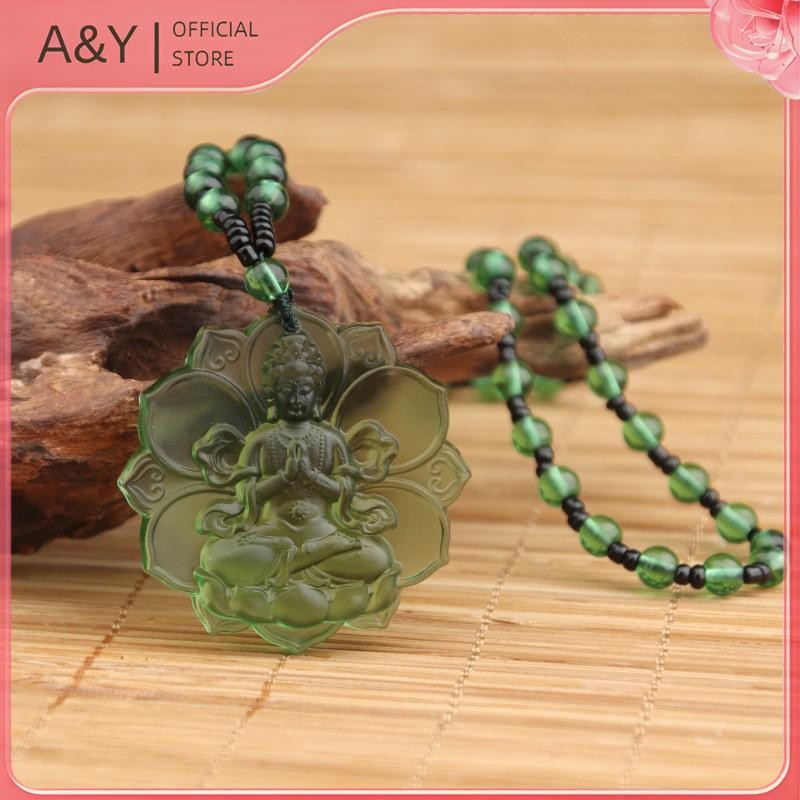 A & Y Vintage - Dây chuyền mặt phật Quán Thế Âm bằng Liuli pha lê tự nhiên, quà tặng may mắn cho nam