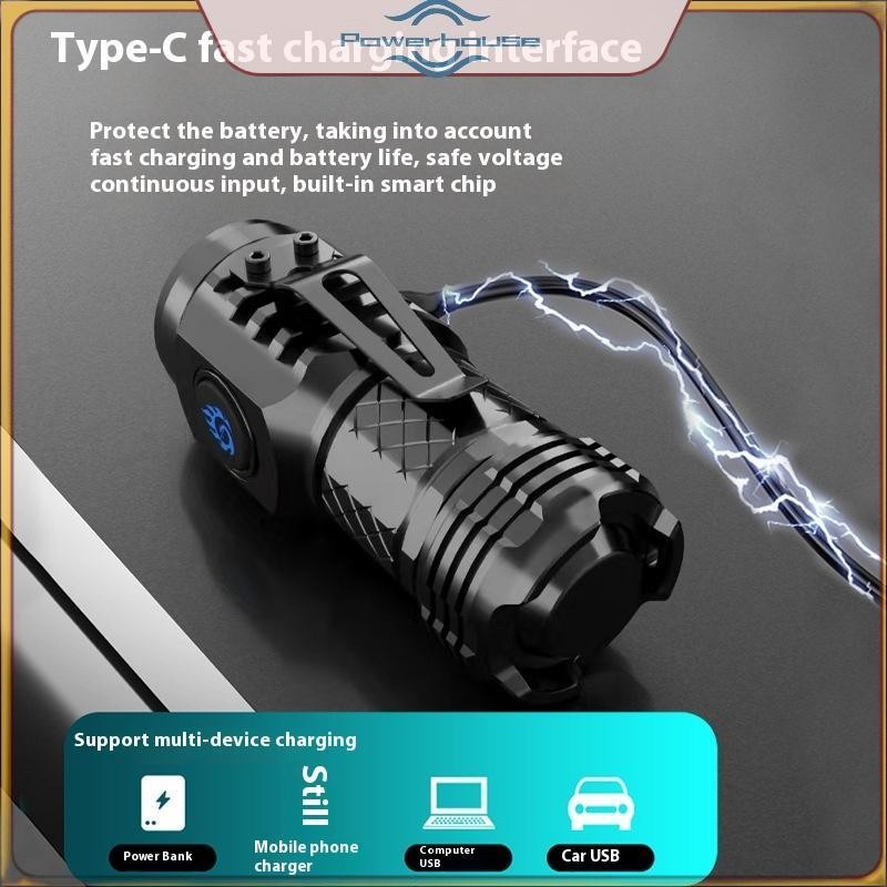 Đèn pin sạc POWER Type-C 18650 Đèn pin LED mạnh mẽ Đèn pin mạnh mẽ có kẹp Đèn pin LED công suất cao.