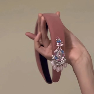 Kẹp tóc mũ đội đầu hồng nhung, phong cách retro và dân tộc Trung Hoa - Phụ kiện tóc độc đáo