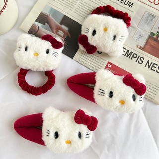 Sang Trọng Mèo Kitty Dây Buộc Tóc Mỏng Scrunchy Dễ Thương Nơ Đỏ Mèo Phá Kẹp Tóc Nổ Bên Kẹp 2MZM