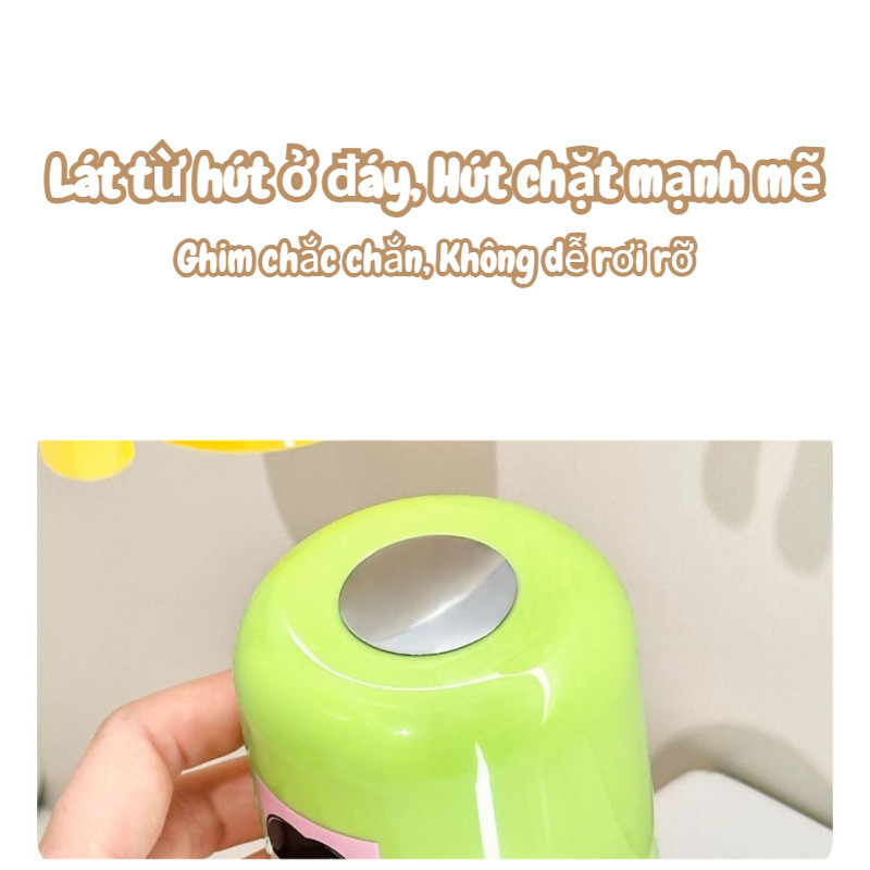 Bộ Giá Cốc Cọ Răng Treo Tường - Hình Ảnh Hoạt Hình Dễ Thương, Tích Hợp Nam Châm, Không Cần Khoan Lỗ