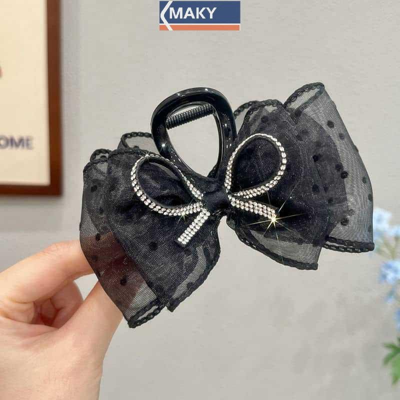 Onetimingcool Thanh Lịch Lưới Nơ Kẹp Tóc Nữ Đuôi Ngựa Vuốt Kẹp Lấp Lánh Kim Cương Giả Kẹp Tóc Bé Gái Mũ Đội Đầu Phụ Kiện Tóc Quà Tặng VN