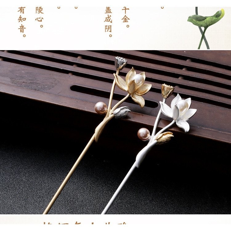 Kẹp tóc và mũ đội đầu hoa sen, thiết kế sườn xám cho trang phục truyền thống Hanfu